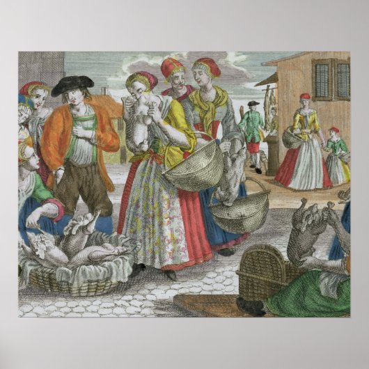 De pluimveemarkt (gekleurde gravering) poster (Voorkant)