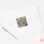 De pluimveemarkt (gekleurde gravering) vierkante sticker (Envelop)