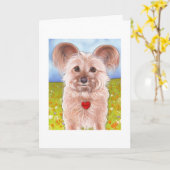 De pluizige kaart van de puppygroet (Gele Bloem)