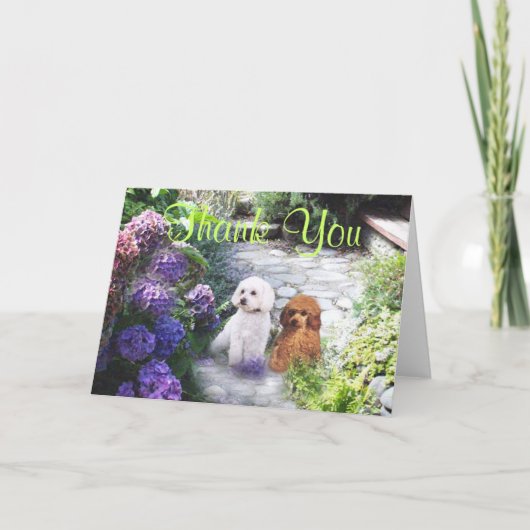 De poedel dankt u kaardt Hydrangea hortensia's Bedankkaart (Voorkant)