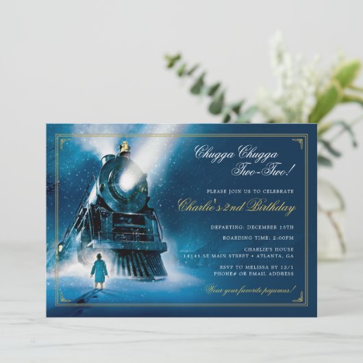 De Polar Express trein | Pyjama 2e verjaardag Kaart (Staand voorkant)