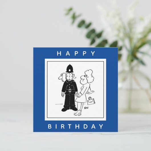 De politieman heeft Clock Face Cartoon. Kaart (Staand voorkant)