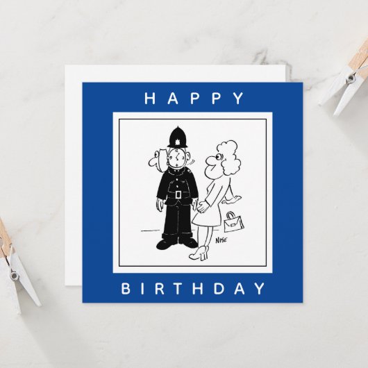 De politieman heeft Clock Face Cartoon. Kaart (Voorkant / Achterkant in situ)