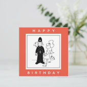 De politieman heeft Clock Face Cartoon. Kaart (Staand voorkant)