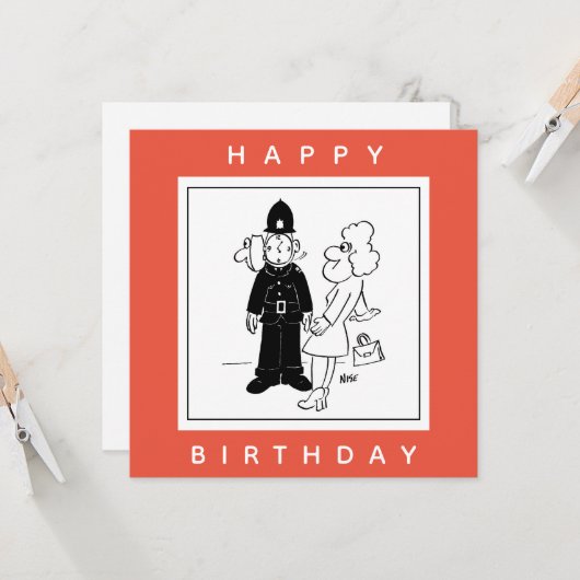 De politieman heeft Clock Face Cartoon. Kaart (Voorkant / Achterkant in situ)