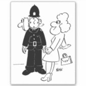 De politieman heeft Clock Face Cartoon. Sticker (Voorkant)