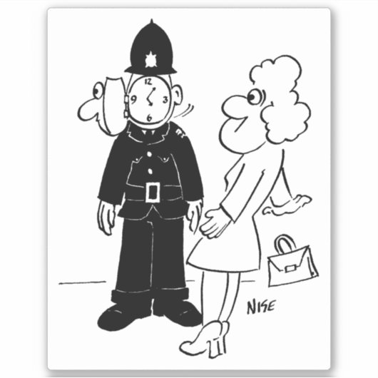 De politieman heeft Clock Face Cartoon. Sticker (Voorkant)