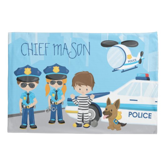 De politieman van de Kleine Cartoon van het Kind m Kussensloop (Achterkant)