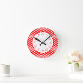De polka stippelt Wit & Rood Ronde Klok (Huis)