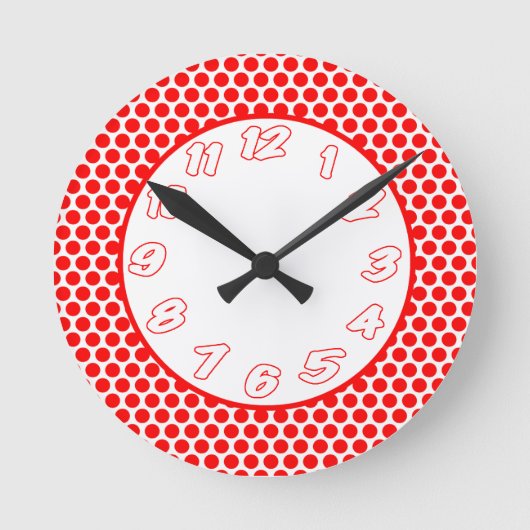 De polka stippelt Wit & Rood Ronde Klok (Voorkant)
