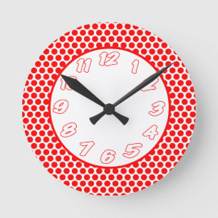 De polka stippelt Wit & Rood Ronde Klok