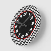 De polka stippelt Witte Zwart & Rood Ronde Klok (Hoek)