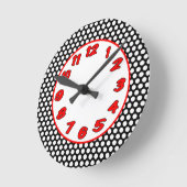 De polka stippelt Zwarte, Wit & Rood Ronde Klok (Hoek)