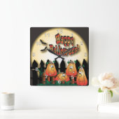 De Pompoenen die van Halloween op een Omheining Vierkante Klok (Huis)