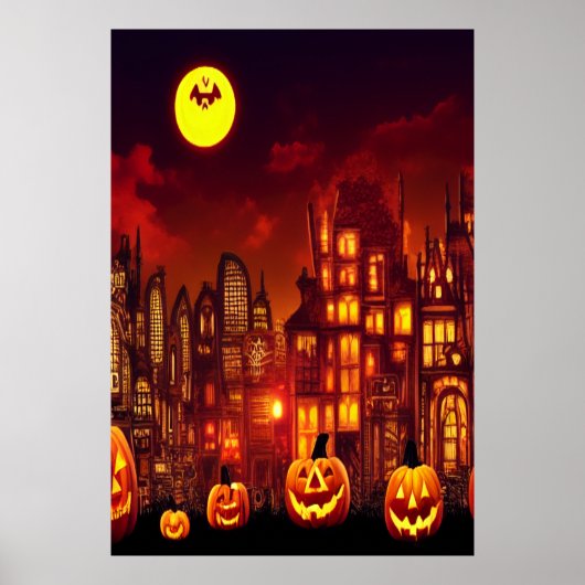 De pompoenstad van Halloween | AI Art Poster (Voorkant)