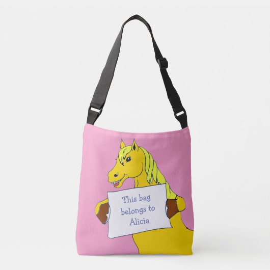 De Pony van de Cartoon van Cute met Bericht Crossbody Tas (Voorkant)