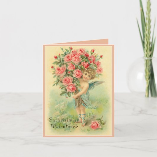 De Poolse Engel van de Valentijnsdag met Rozen Feestdagen Kaart (Voorkant)