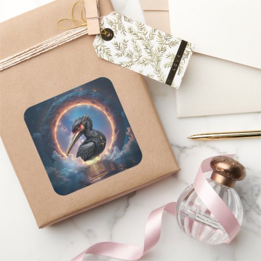 De Poortwachter – Fantasie vogel Vierkante Sticker (Geschenken)