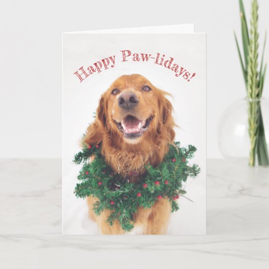 De poot-lidays-Poot van het golden retriever Feestdagen Kaart (Voorkant)