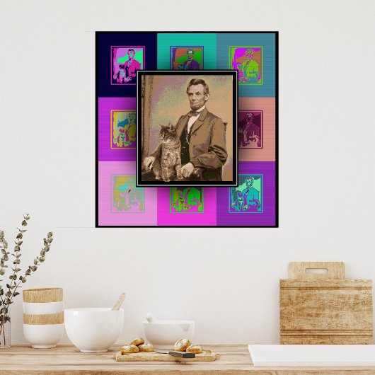 De Pop Art Abraham Lincoln en zijn kat "Dixie" Poster (Keuken)