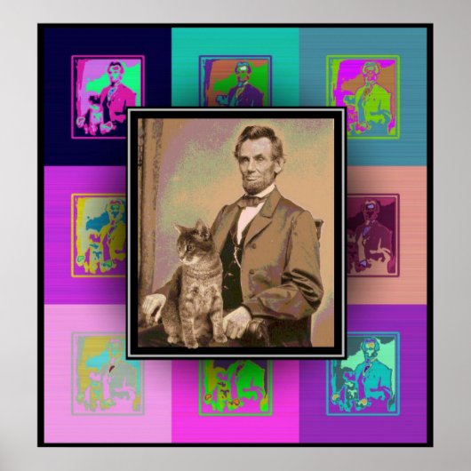 De Pop Art Abraham Lincoln en zijn kat "Dixie" Poster (Voorkant)