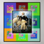 De Pop Art George Washington Poster<br><div class="desc">Een prachtig schilderij van George en zijn paard met kleine Pop Art echo's om het poster te veroveren. Het eerste president was even groot als Abraham Lincoln-6'4."</div>