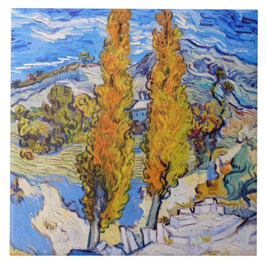 De poplars op Saint-Rémy, Van Gogh Tegeltje (Voorkant)