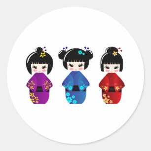 De poppen van Kokeshi Ronde Sticker
