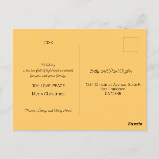 De Portugese Haan en de lichten van Kerstmis Briefkaart (Achterkant)