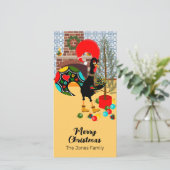 De Portugese Haan en de lichten van Kerstmis Feestdagenkaart (Staand voorkant)