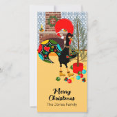 De Portugese Haan en de lichten van Kerstmis Feestdagenkaart (Voorkant)