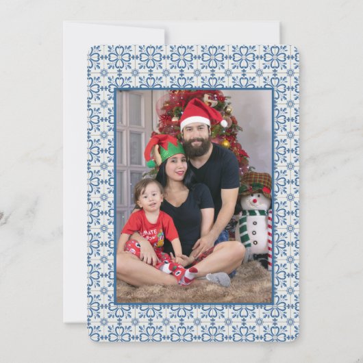 De Portugese Haan en de lichten van Kerstmis Kaart (Achterkant)