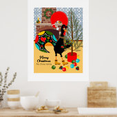 De Portugese Haan en de lichten van Kerstmis Poster (Keuken)