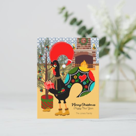 De Portugese Haan en de vreugde van het geven Briefkaart (Staand voorkant)