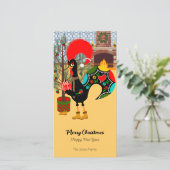 De Portugese Haan en de vreugde van het geven Feestdagenkaart (Staand voorkant)