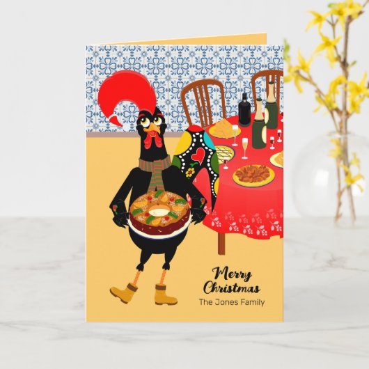 De Portugese haan houdt van King Cake Kaart (Gele Bloem)