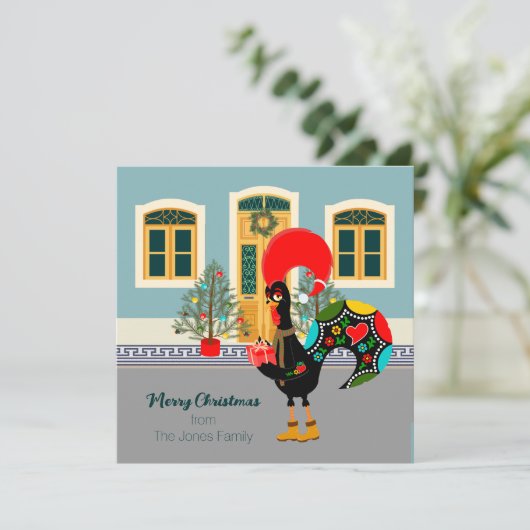 De Portugese Haan met een kerstcadeau (Staand voorkant)