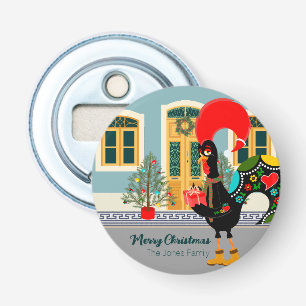 De Portugese Haan met een kerstcadeau Button Flesopener