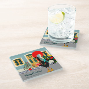 De Portugese Haan met een kerstcadeau Glazen Onderzetter