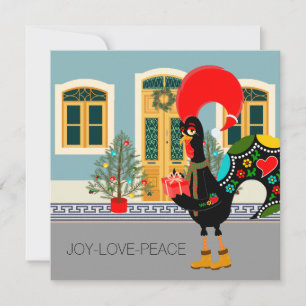 De Portugese Haan met een kerstcadeau Kaart