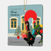 De Portugese Haan met een kerstcadeau Keramisch Ornament (Links)