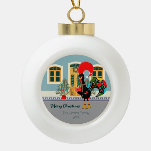 De Portugese Haan met een kerstcadeau Keramische Bal Ornament (Voorkant)
