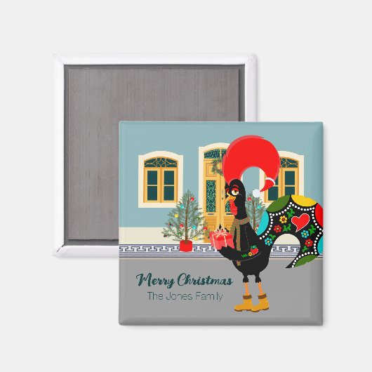 De Portugese Haan met een kerstcadeau Magneet (Voorkant / Achterkant)