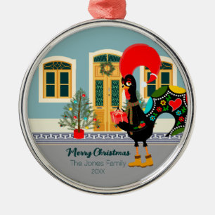 De Portugese Haan met een kerstcadeau Metalen Ornament