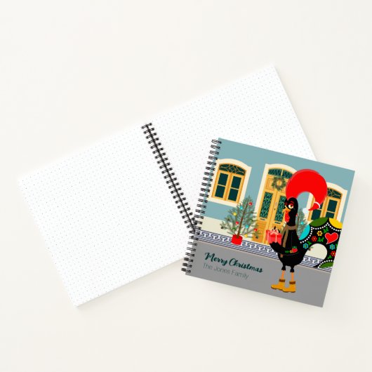 De Portugese Haan met een kerstcadeau Notitieboek (Binnen)