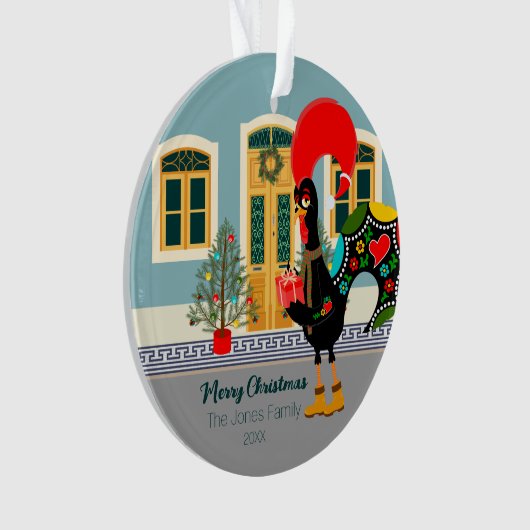 De Portugese Haan met een kerstcadeau Ornament (voorkant)
