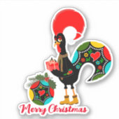 De Portugese haan met een kerstcadeau Sticker (Voorkant)