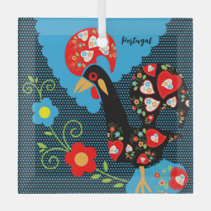 De Portugese rooster Glas Ornament