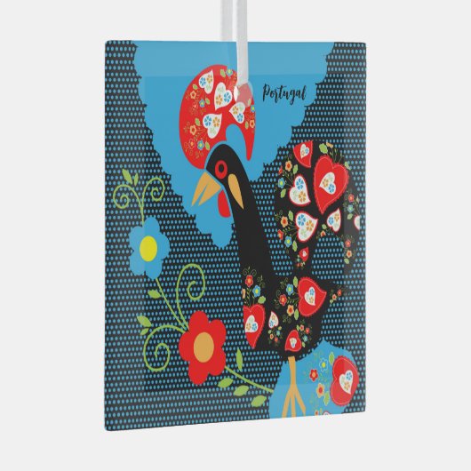 De Portugese rooster Glas Ornament (Voorkant Rechts)