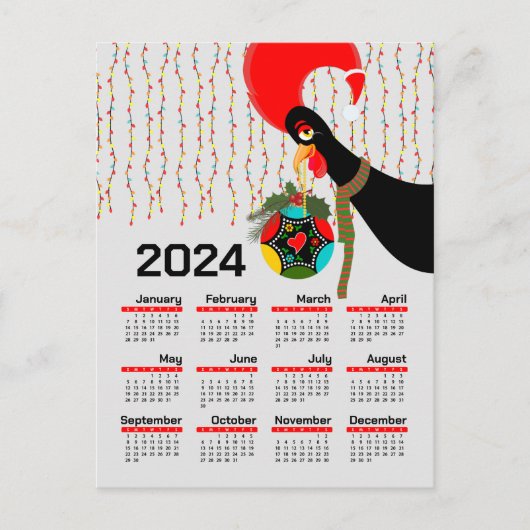 De Portugese Rooster Kerstmis 2024 Kalender Briefkaart (Voorkant)